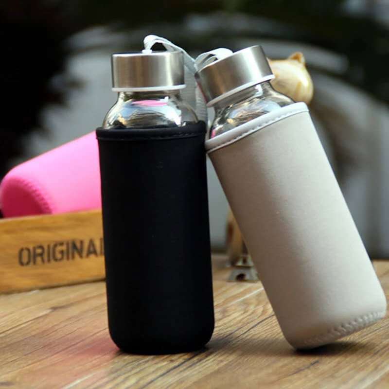 创意300毫升水杯定制logo广告玻璃杯便携提绳杯子带杯套隔热