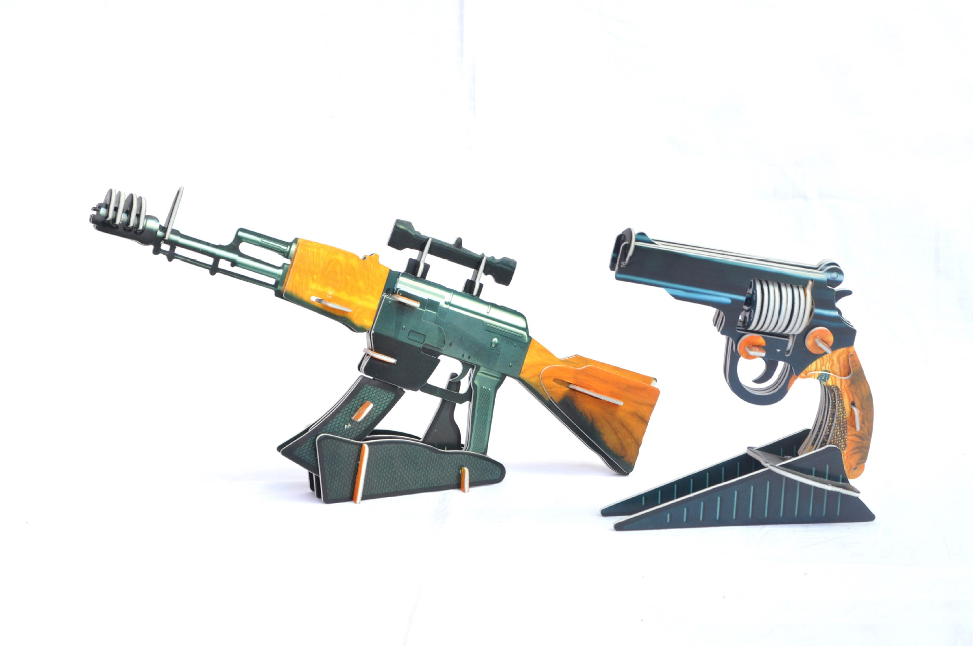 纸板立体拼图批发 双手机关枪军事益智模型 手工插教学玩具大4片