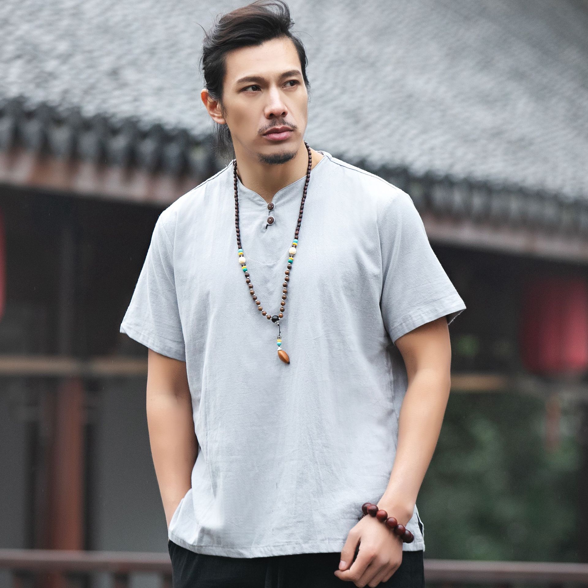 20男士民族风服饰 夏季棉麻t恤 纯色简约中国风男装 国风设计批发