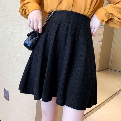 韩版秋冬装少女针织半身裙高腰短款a字裙学生短裙百搭显瘦裙子