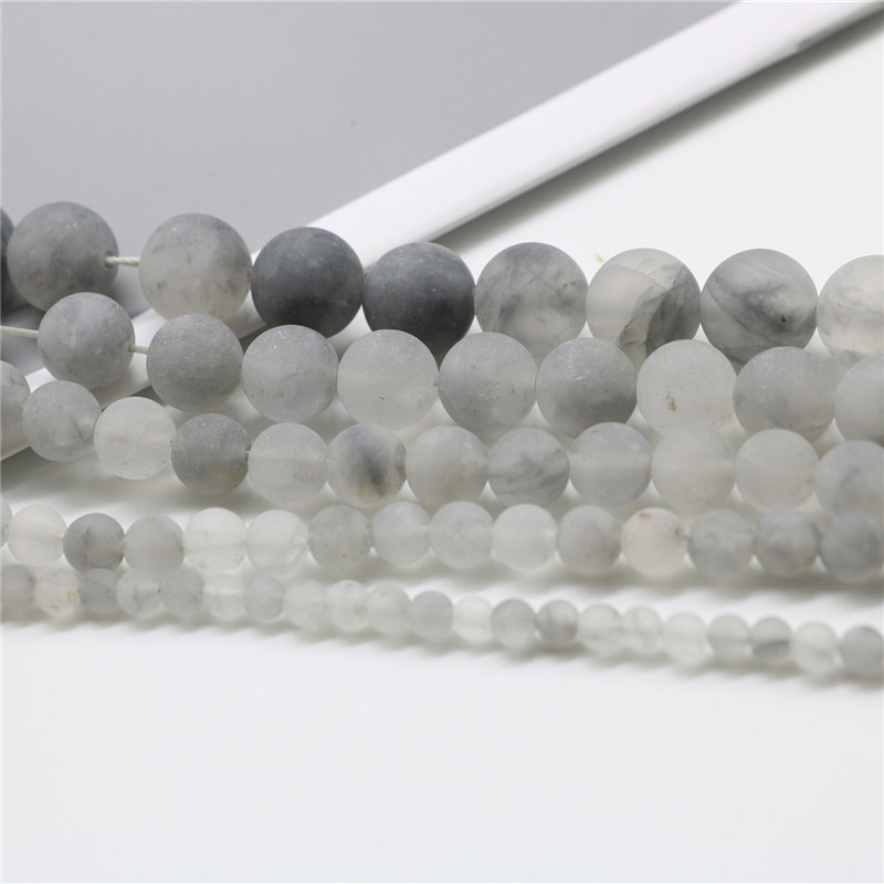 灰水晶魔鬼水晶散珠石圆珠手链 半成品diy首饰配件厂家定制