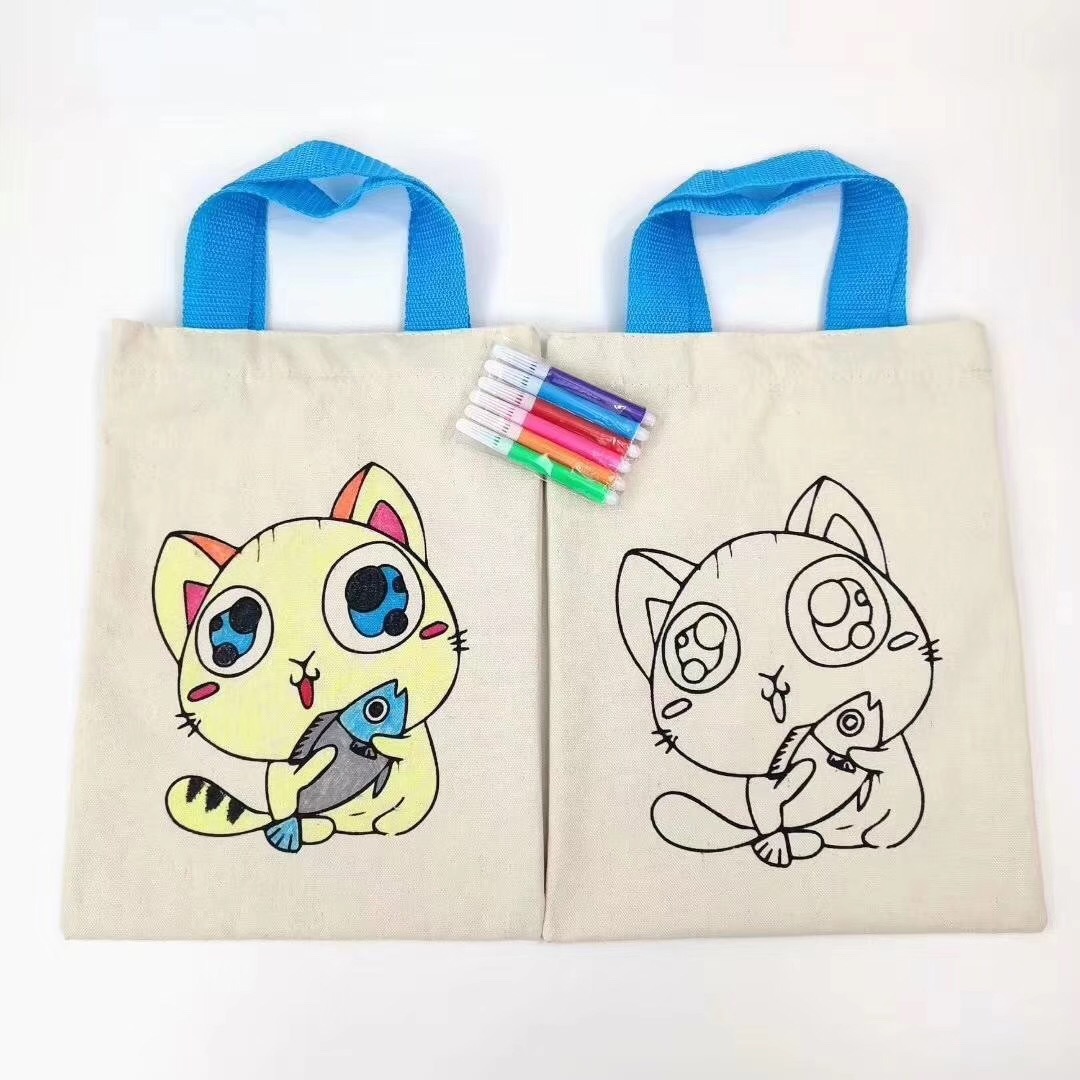 现货diy手提帆布袋定制手提袋儿童手绘棉布包批发可定制图案加急