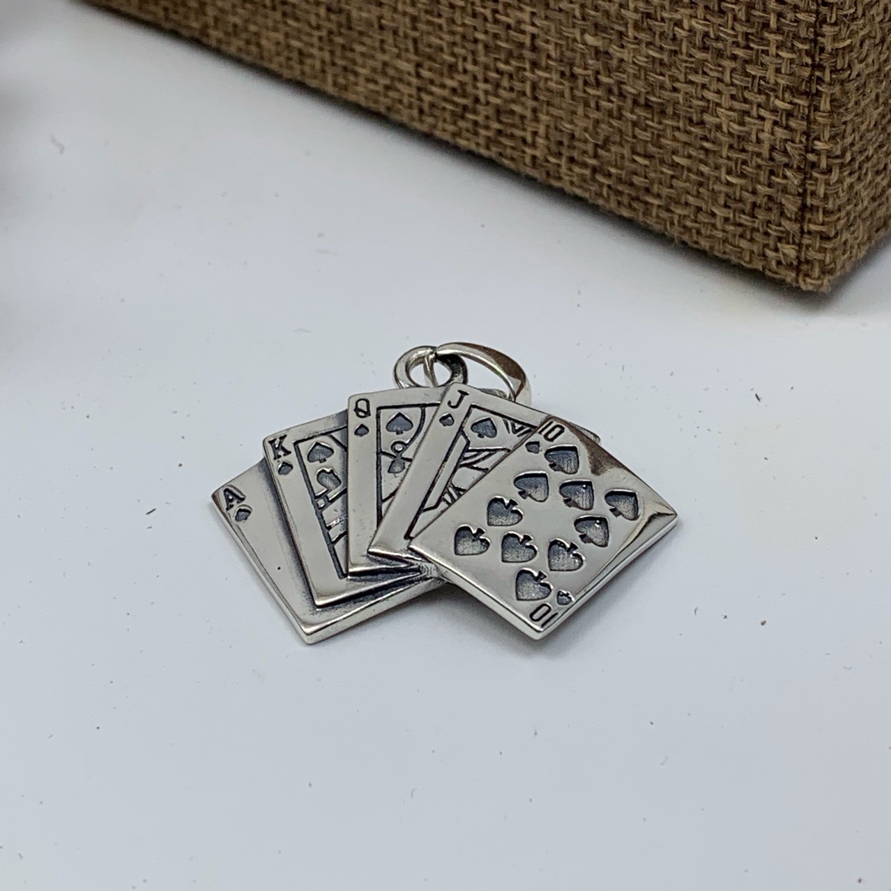 925纯银原创泰银复古做旧个性时尚扑克牌吊坠男女百搭潮欧美简约