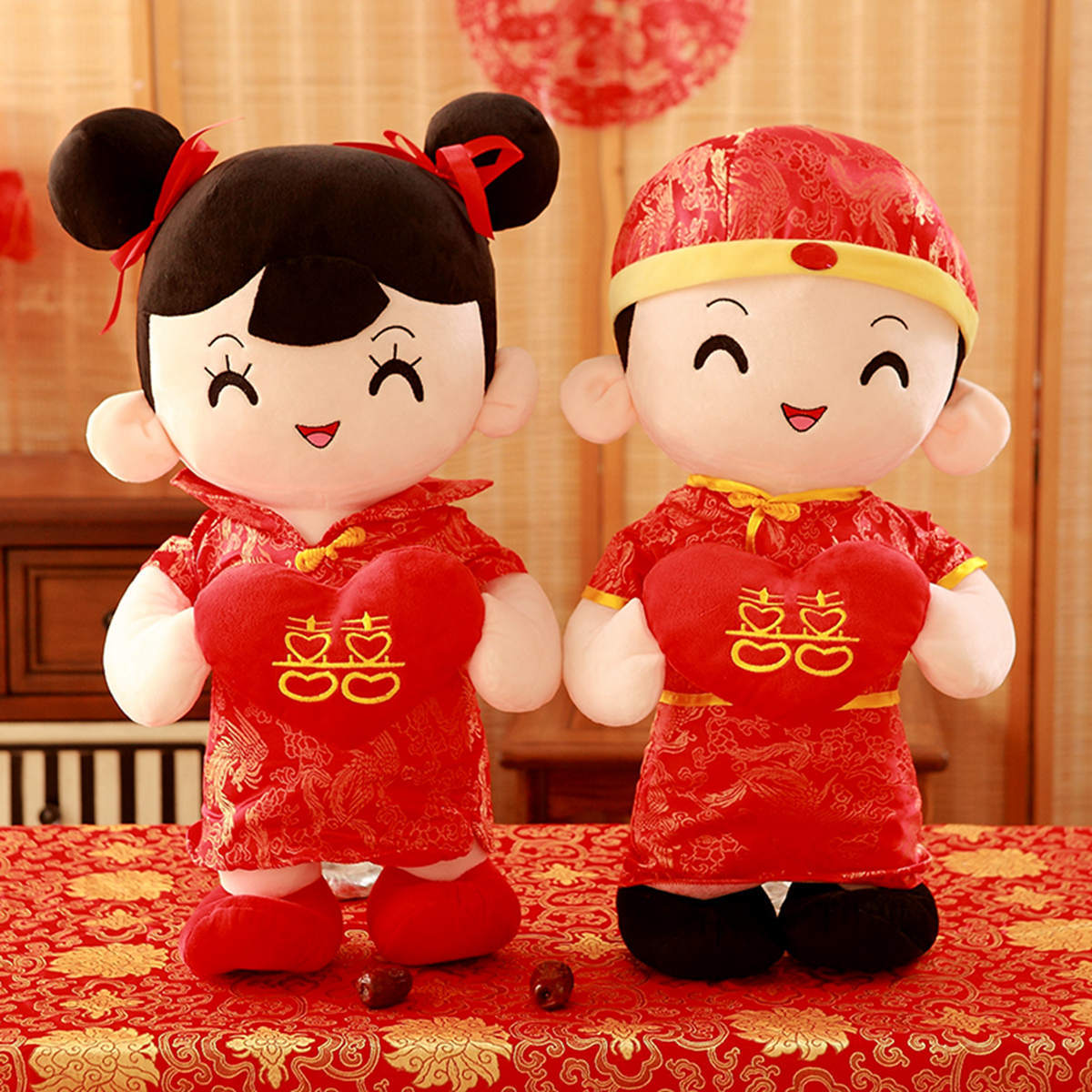 婚庆压床娃娃金童玉女双喜临门压床娃娃婚房摆件结婚礼物厂家直销
