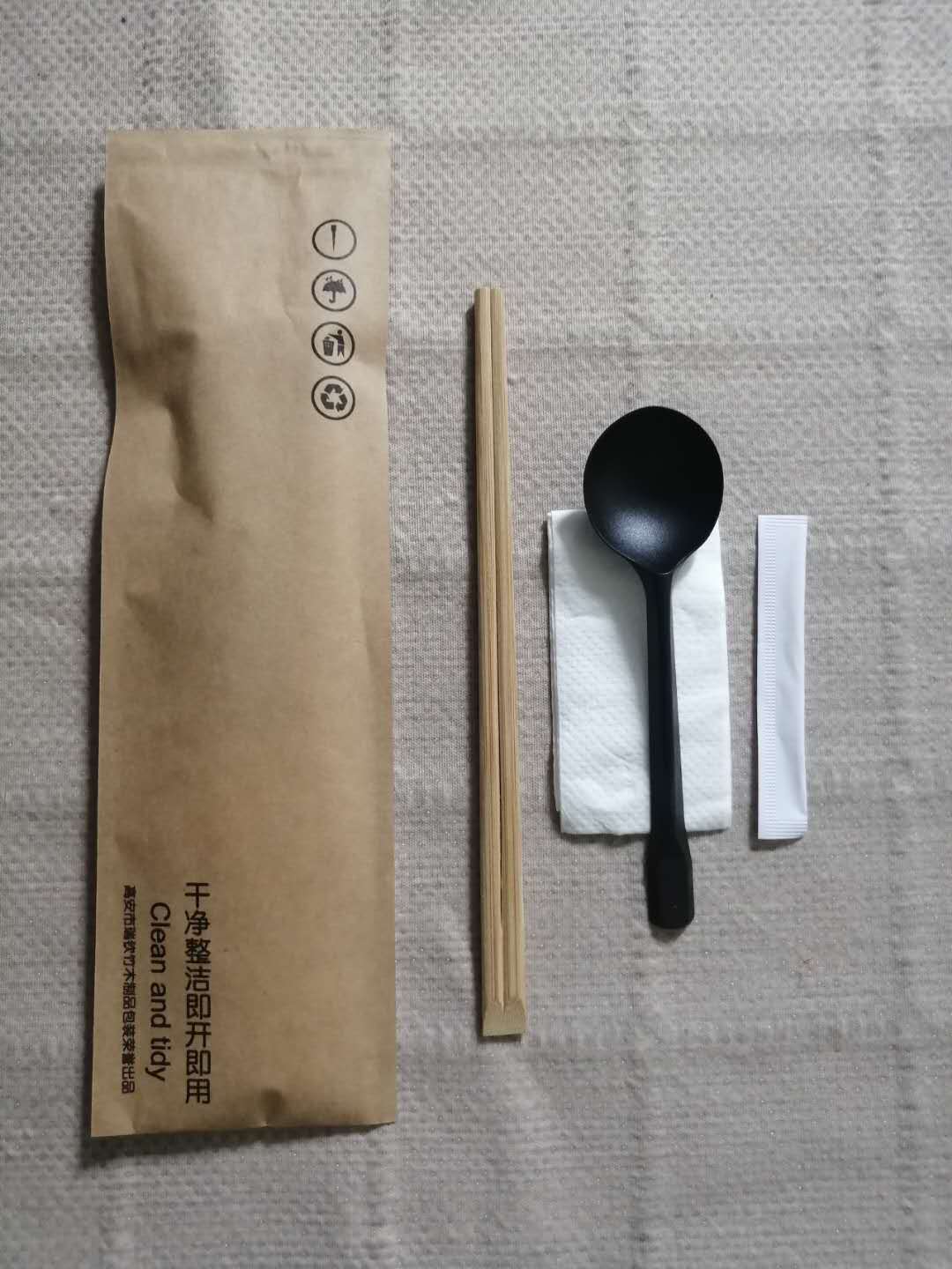 一次性筷子碳化筷餐具包牛皮纸四件套四边封无节筷可订制logo