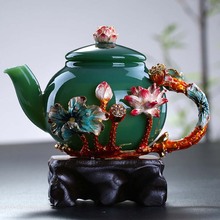 高硼硅珐琅彩茶具定 制白玉套装套组茶壶组合一等品手工玻璃茶壶