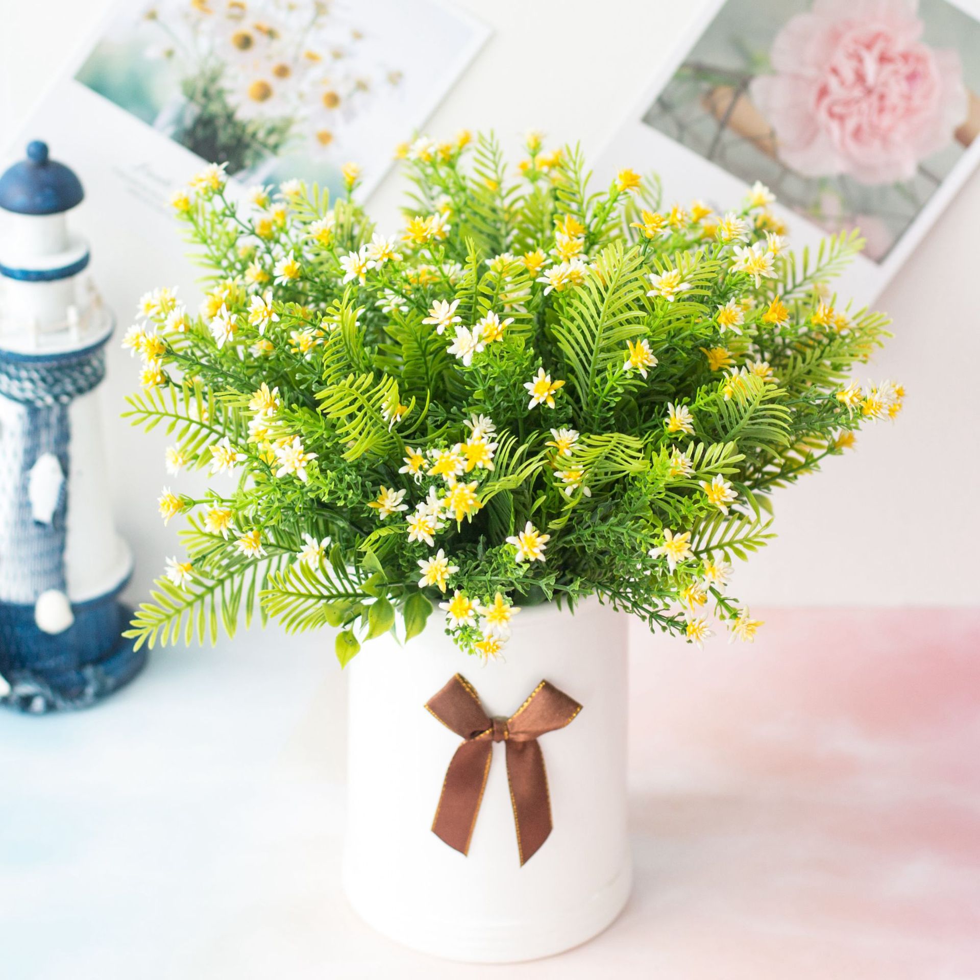 仿真5叉波斯草梅花 塑料室内工程装饰仿真植物假花插花花束批发