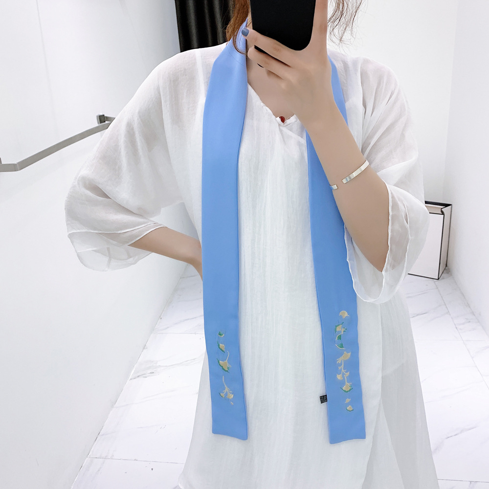 新款复古风苏州手工刺绣汉服长款百搭蝴蝶结头饰配饰飘带绣花丝巾