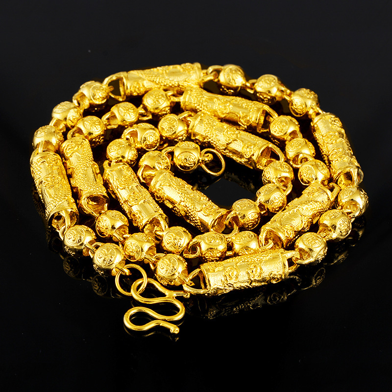 饰品批发 越南沙金8mm圆珠佛珠男士龙纹项链 仿黄金镀24k金首饰品