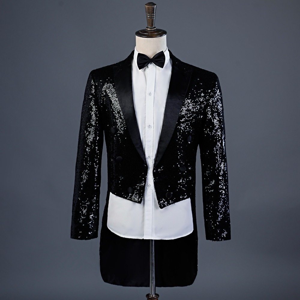 新款亮片燕尾服舞台演出礼服魔术师外套夜店酒吧主持宫廷服男西装