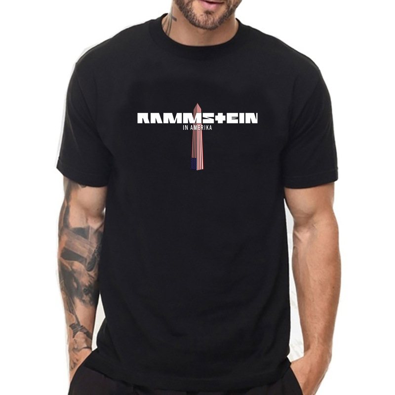 跨境 德国战车乐队rammstein logo印花男士短袖t恤 纯棉圆领
