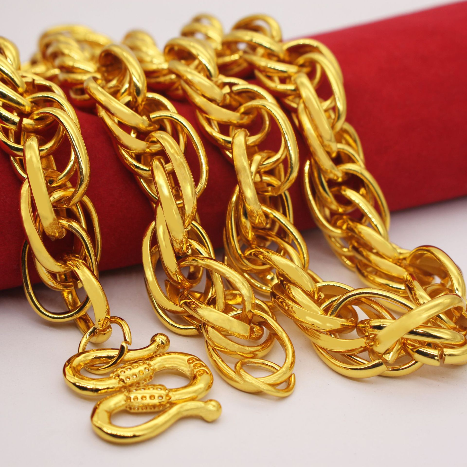 2020社会人金项链男霸气嘻哈潮牌17mm粗钢印仿黄金大麻花项链