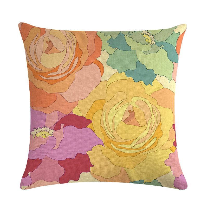 跨境卡通羽毛花纹系列亚麻抱枕套靠垫套速卖通亚马逊eabyzy885