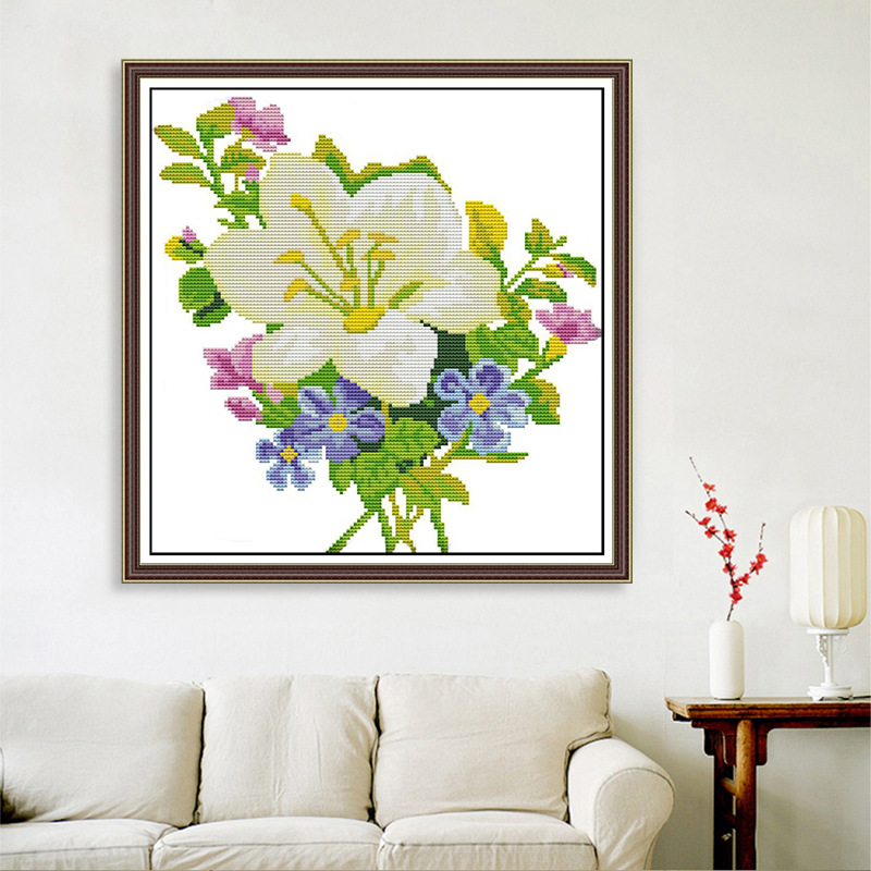 欢乐99十字绣花卉系列百合花图客厅卧室清新小件刺绣批发网点代理