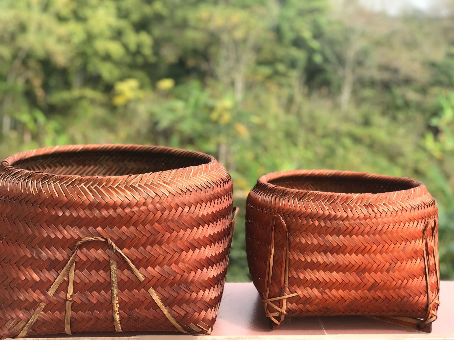 竹编竹箩筐茶叶筐结婚喜庆竹担超市展示箩筐家用大竹篮筐量大批发