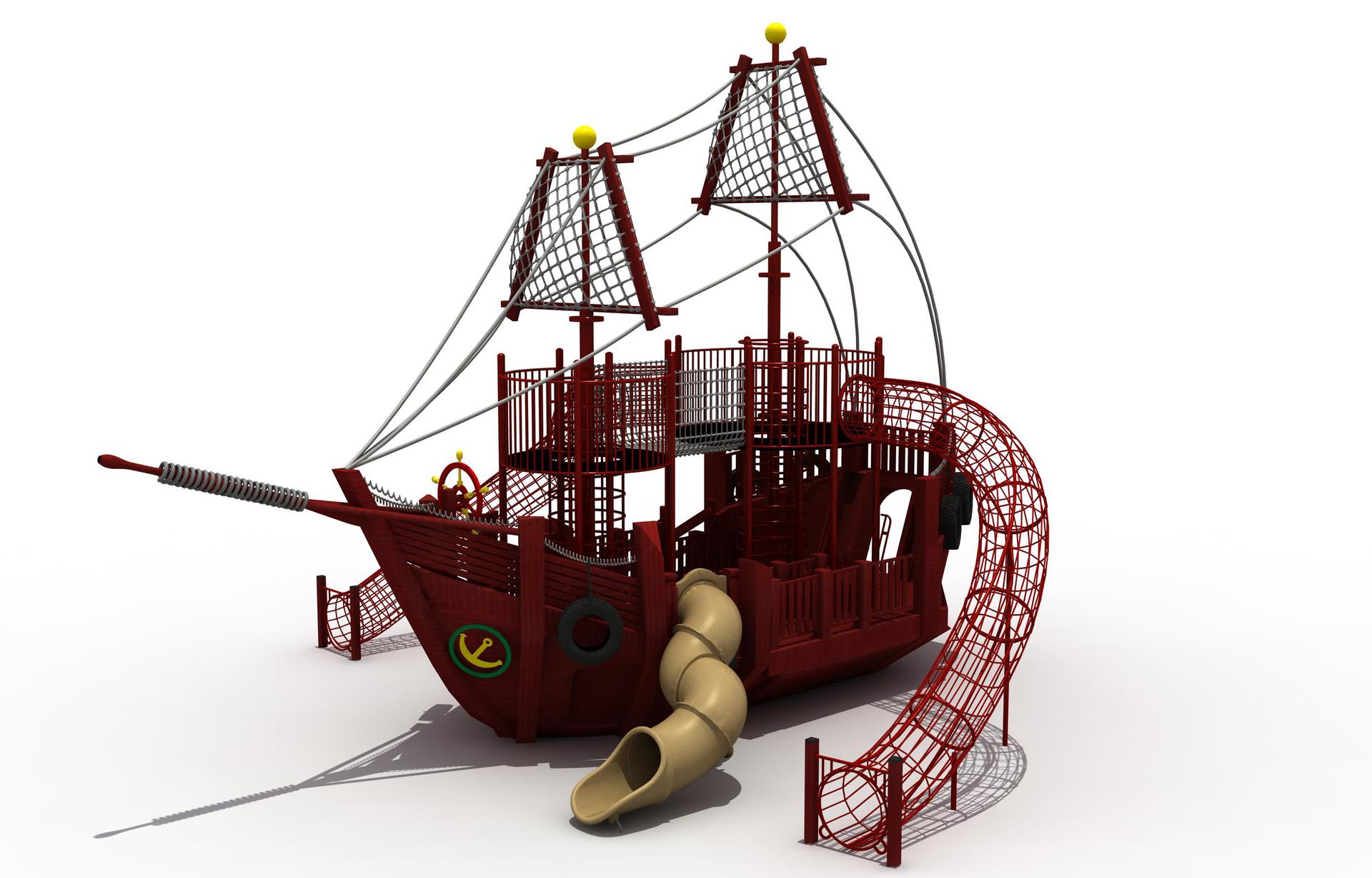 海盗船户外大型组合滑滑梯公园幼儿园儿童攀爬网设备木质拓展游乐