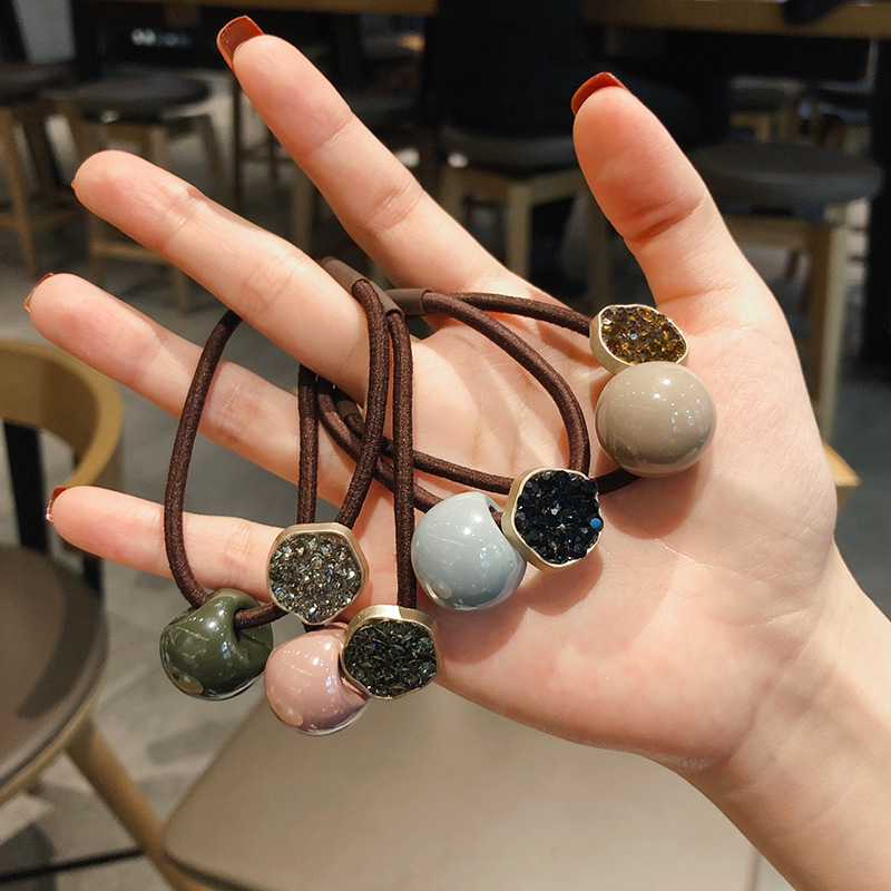 ins网红简约捷克钻圆珠发圈女头绳手链两用皮套少女皮筋发绳头饰