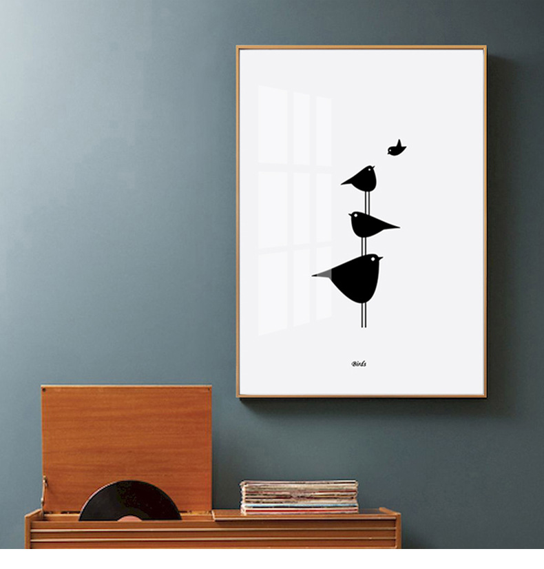 黑白极简装饰画抽像线条卡通猫咪挂画客厅沙发背景墙画儿童房挂画