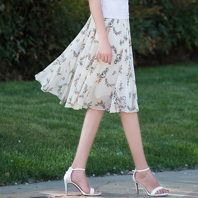 碎花雪纺半身裙女短裙2019夏a字裙松紧腰裙子大摆清新过膝中裙