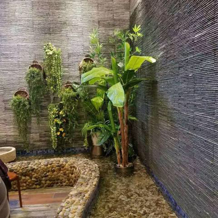 青石板流水石板材黑色文化石仿古酒店别墅酒吧会所室内装饰背景墙