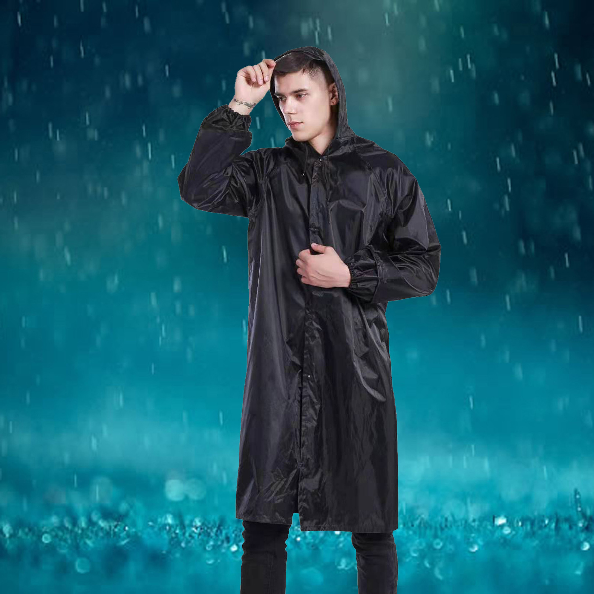 成人长款雨衣雨披连体风衣保安巡逻站岗防漏防水反光安全雨衣