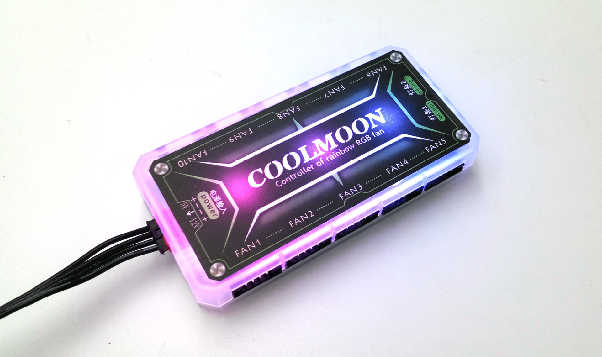 coolmoon酷月魔变机箱风扇控制器 发光幻彩变色风扇集线rgb控制器