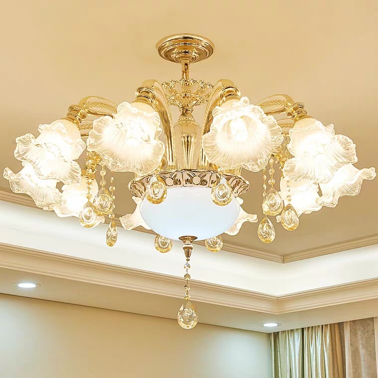 欧式客厅吊灯现代简约奢华大气房间卧室灯具美式锌合金水晶餐厅灯