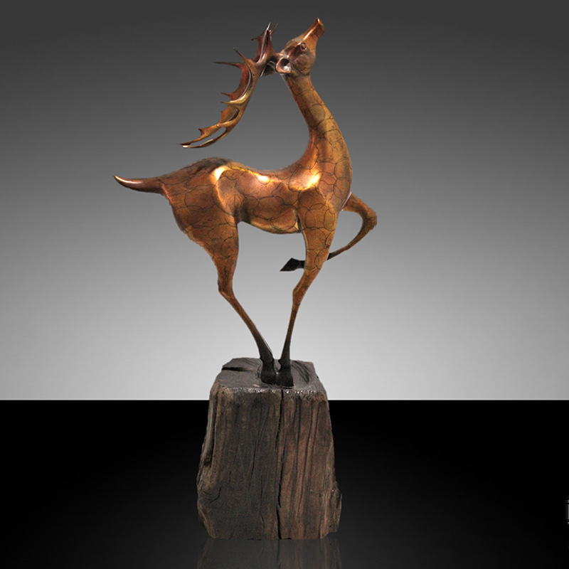 厂家直销 定制纯铜 金属雕塑工艺品礼品摆件 吉祥福鹿雕塑