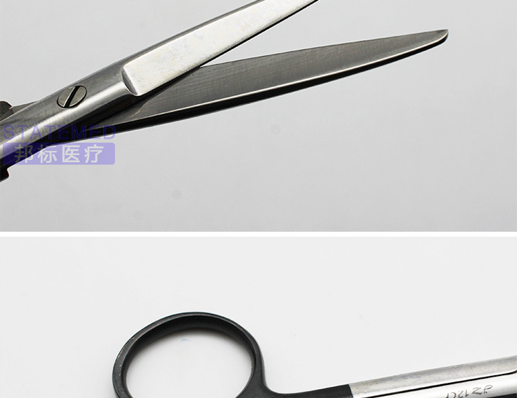 金钟黑柄手术剪 不锈钢手术剪刀14cm直尖圆刃口开齿组织剪拆线剪