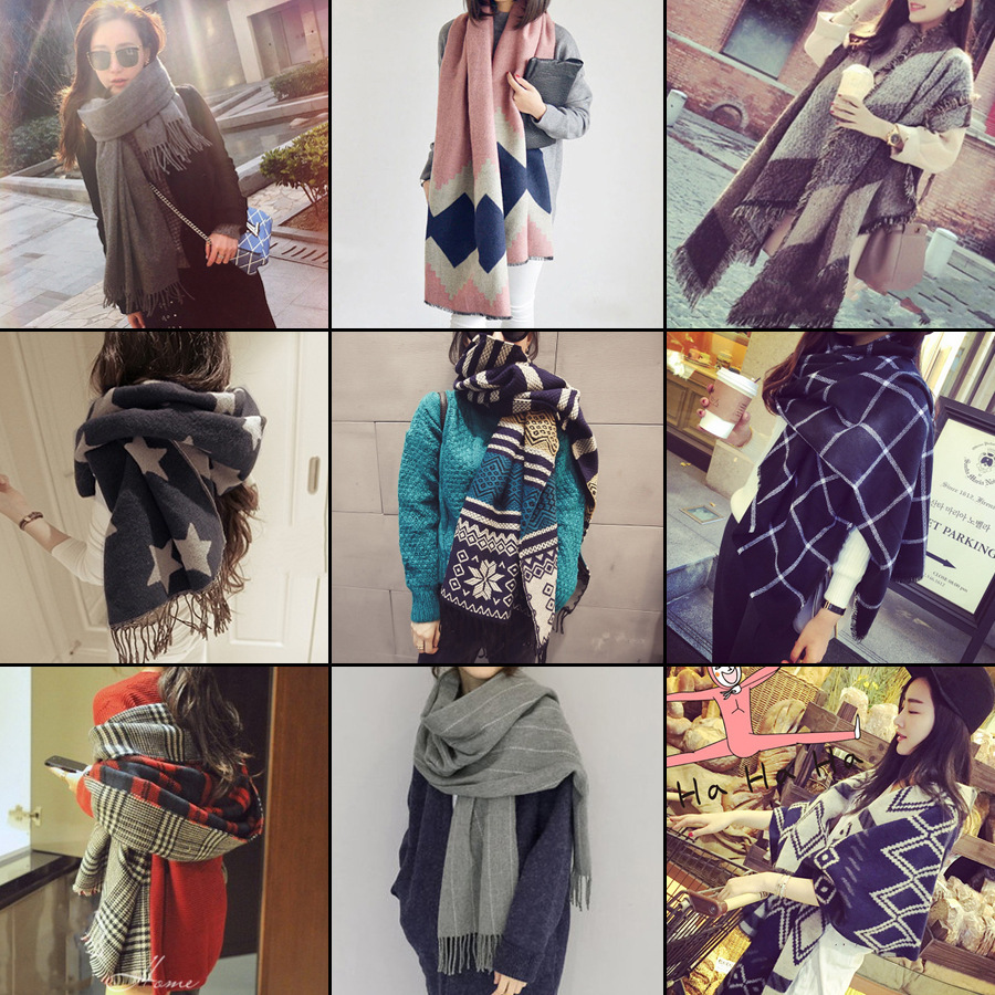 [Scarf Collection] Autumn and Winter Cashmere-like Solid Color Plaid Scarf Foreign Trade Live Broadcast Stall Supply Good Quality Warm