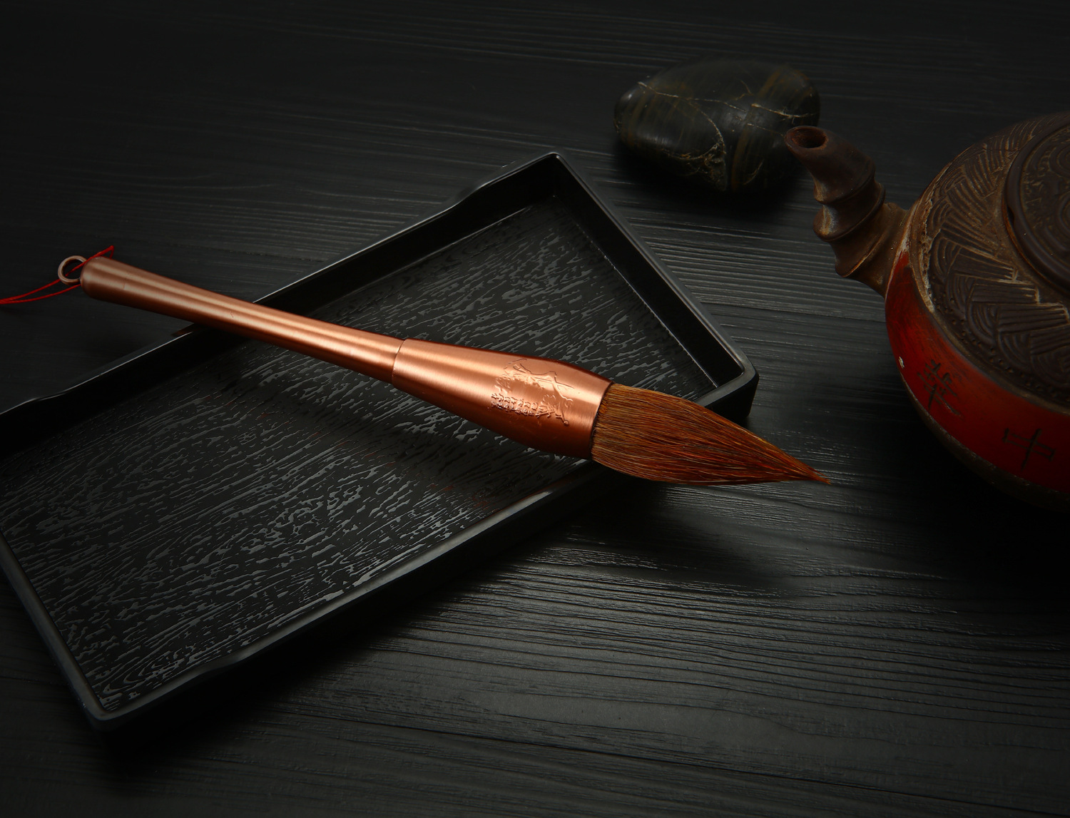 高档古铜毛笔砚台墨墨盒笔搁大楷中楷小楷狼兼毫羊毫毛笔文房四宝