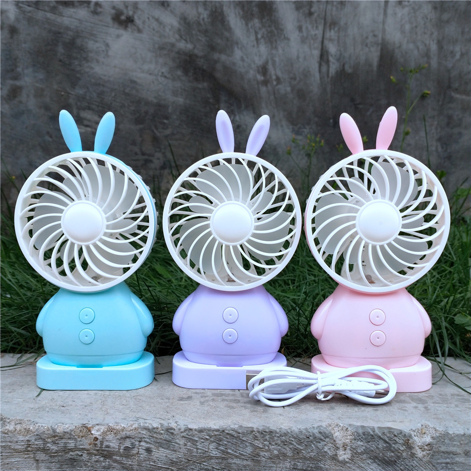 小兔子桌面usb充电风扇带彩灯手持便携式充电小风扇可爱卡通电扇