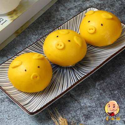 港式猪猪流沙包 传统手工卡通猪面猪仔包早餐广东茶楼广式点心6个