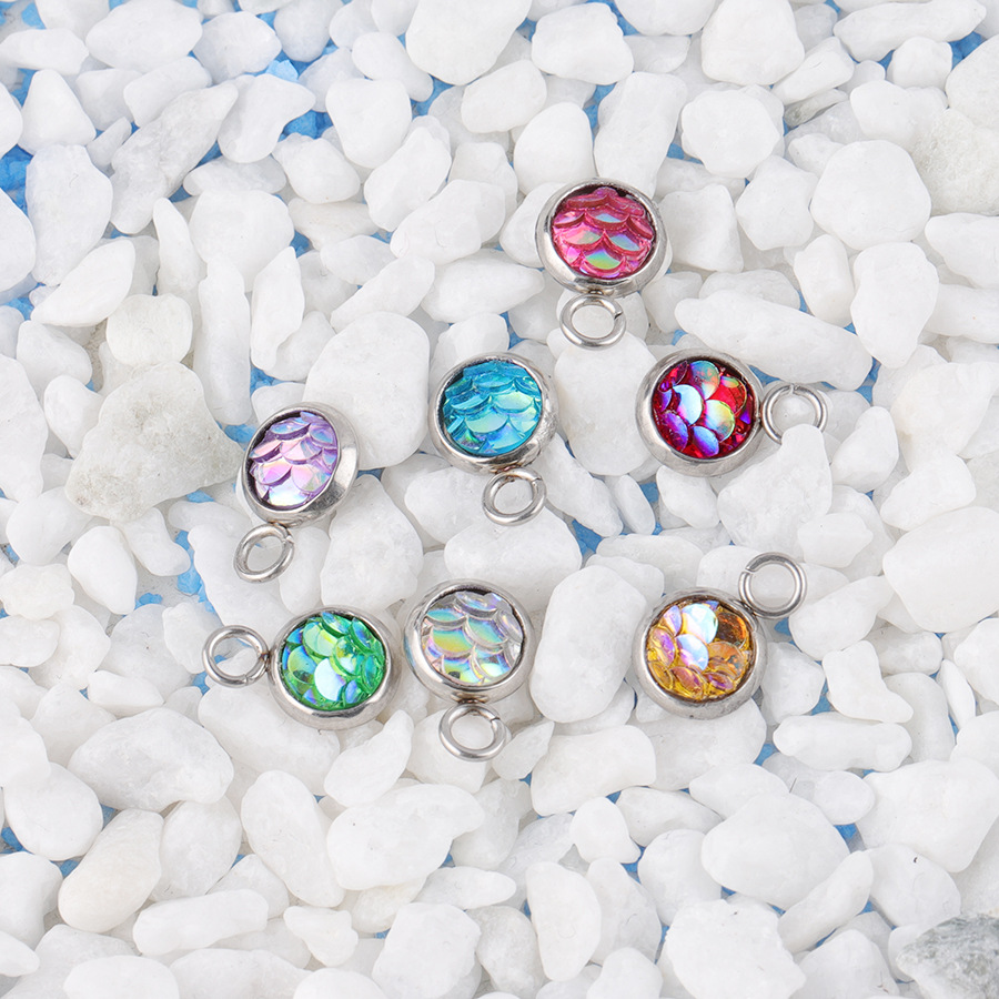 6mm 不锈钢鱼鳞吊坠配件 ab彩美人鱼鱼鳞片小吊坠