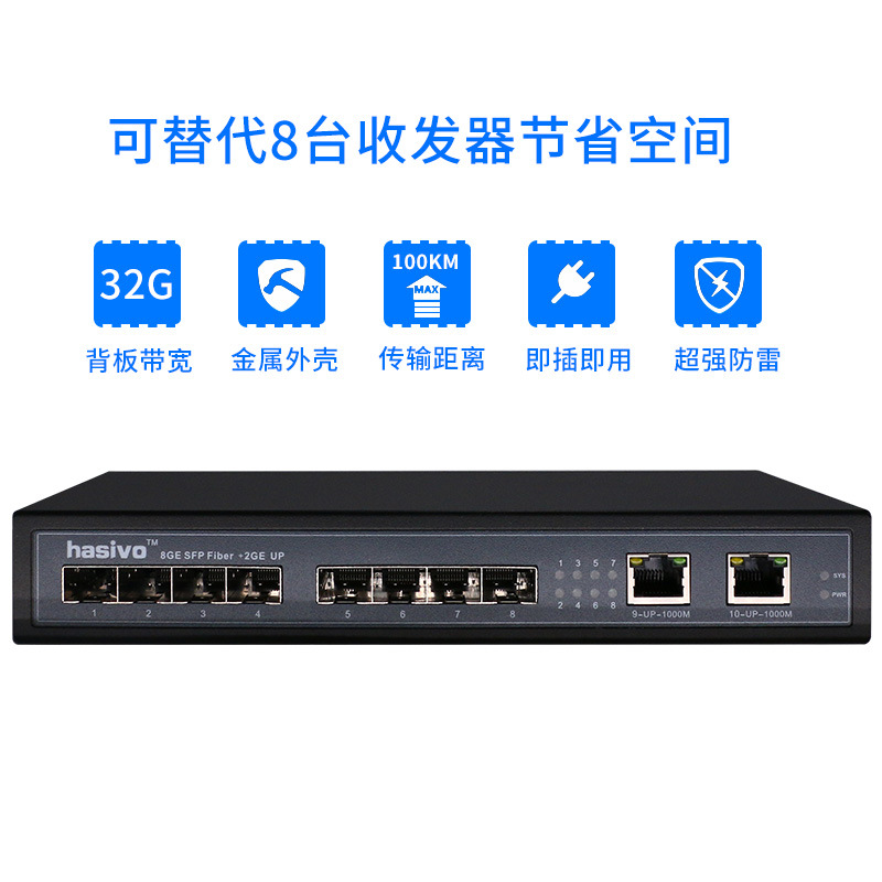 f1100-8s-2g 全千兆8光2电光纤交换机8个千兆sfp光口汇聚型转化器