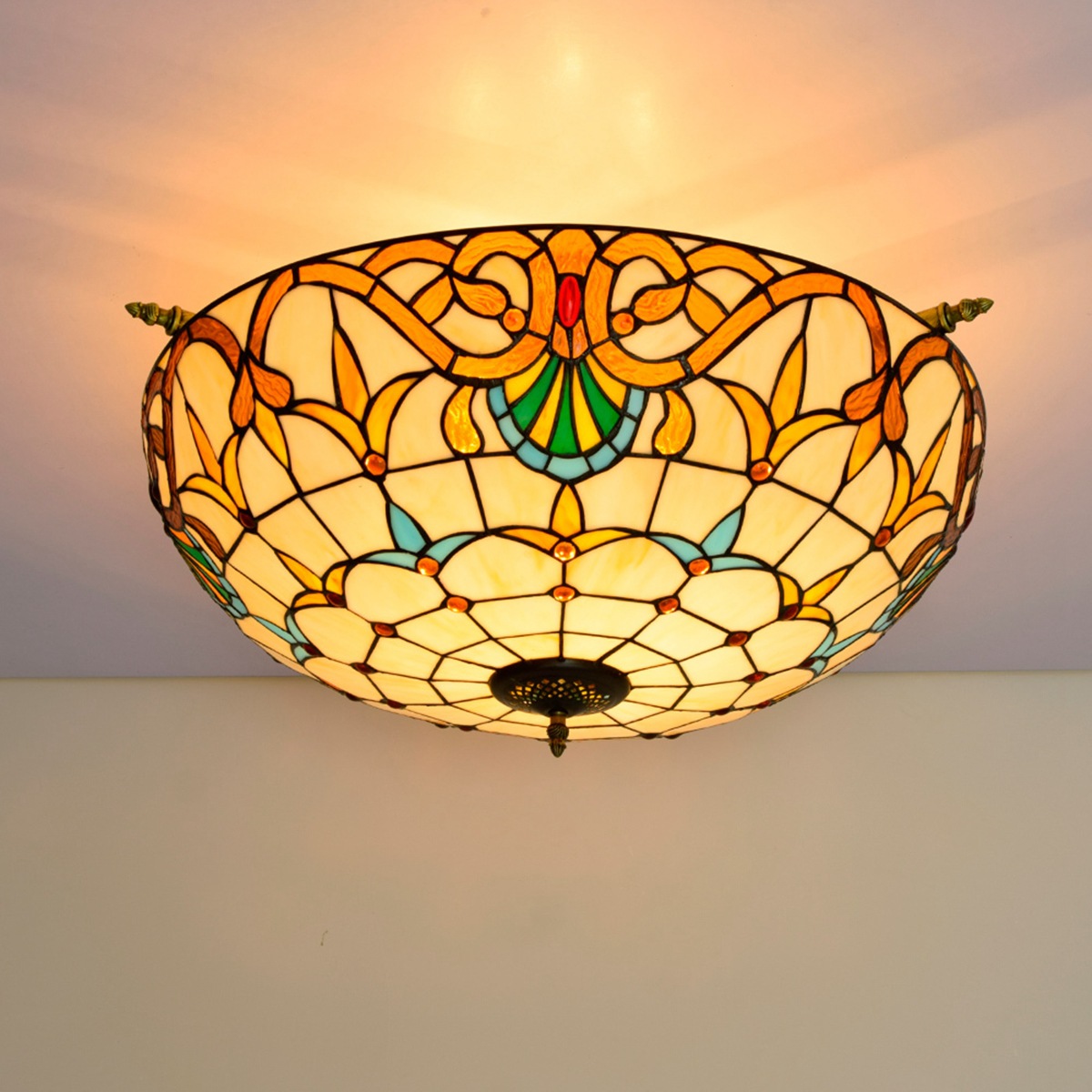 65cm创意巴洛克蒂凡尼彩色玻璃小客厅餐厅酒吧卧室艺术半吸顶灯