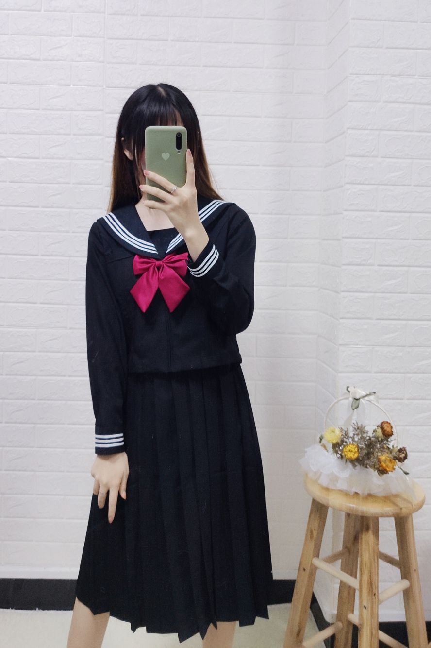 黑三本jk制服日本正统学生女校服黑色白三本水手服学院风长裙套装