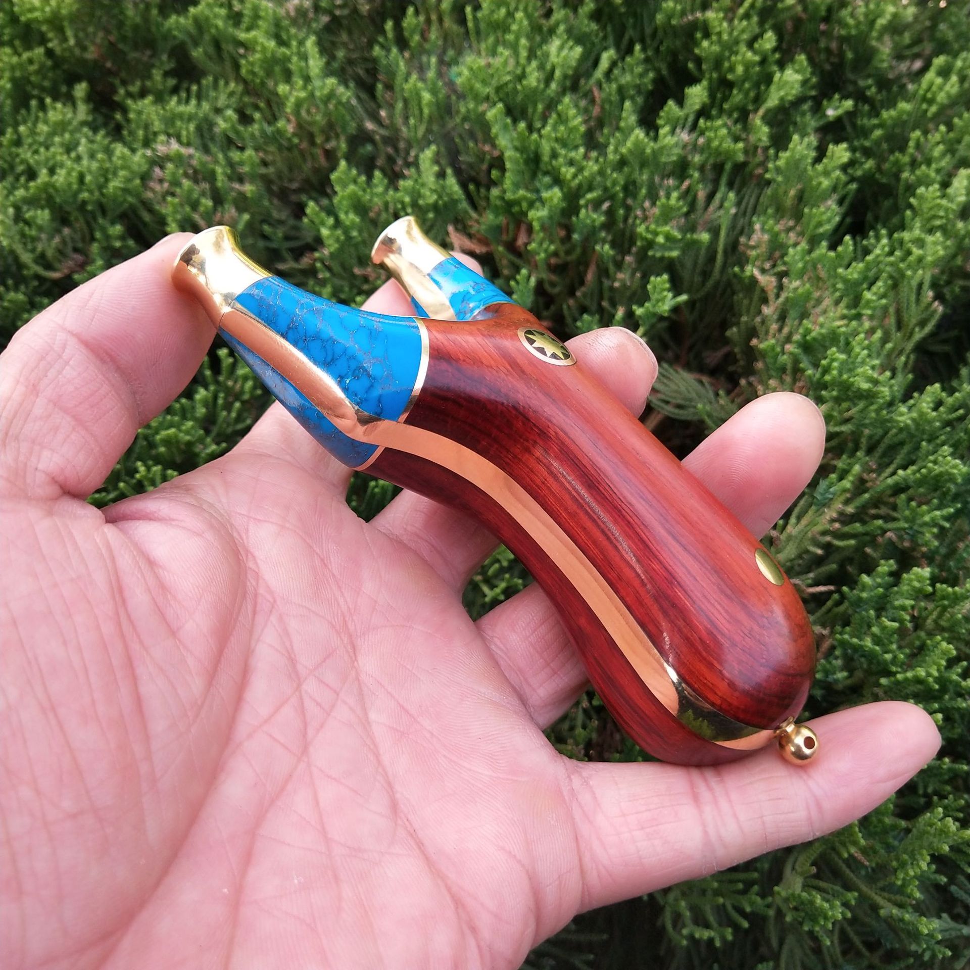 拼接弹弓 天然紫檀绿松石纯铜拼接扁皮弹弓飞虎小弓门实木户外