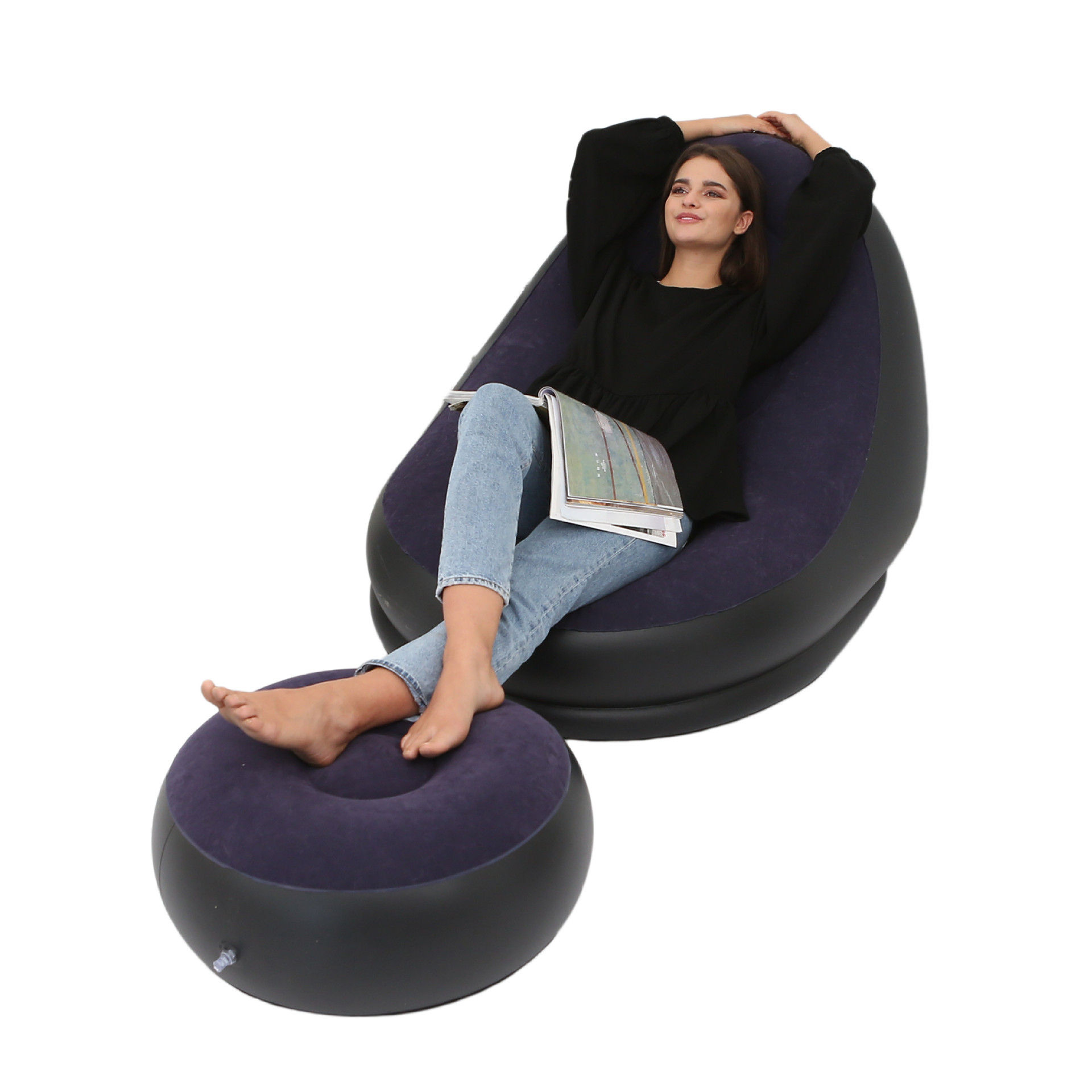 New Thicker Inflatable Sofa Lazy Sofa Band Footstool Outdoor Foldable Portable Recliner Four Colors Available in Stock