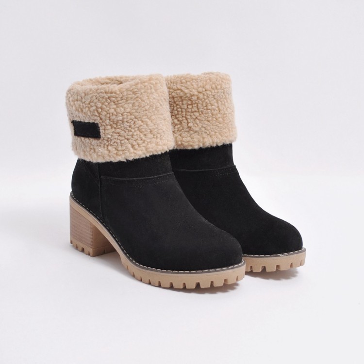 Cross-Border Wish Amazon Snow Boots Large Size Thickened Chunky Heel Platform Lamb Wool Women's Shoes Two-Way Boots