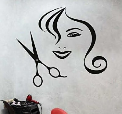外贸专供长发女人剪刀图案创意理发店美容美发沙龙装饰贴纸