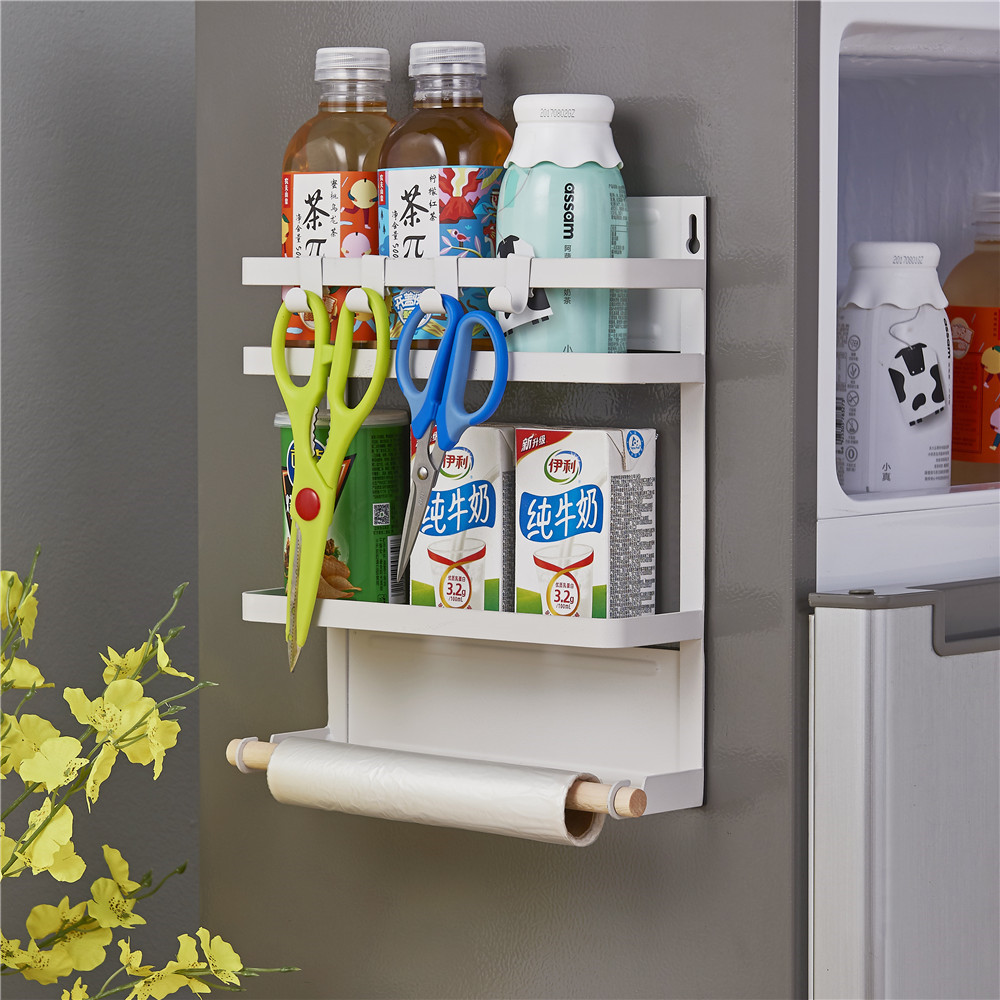 批发多功能大号冰箱架置物架日式铁艺金属磁吸冰箱架吸壁储物架