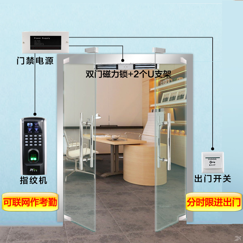 中控f7plus指纹门禁系统套装 指纹密码玻璃门磁力锁一体机电磁锁