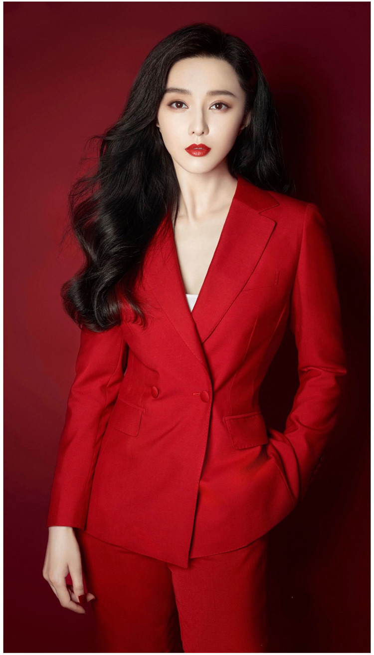 范冰冰明星同款大红色西装年会晚会小香装正装职业西装套装女外套