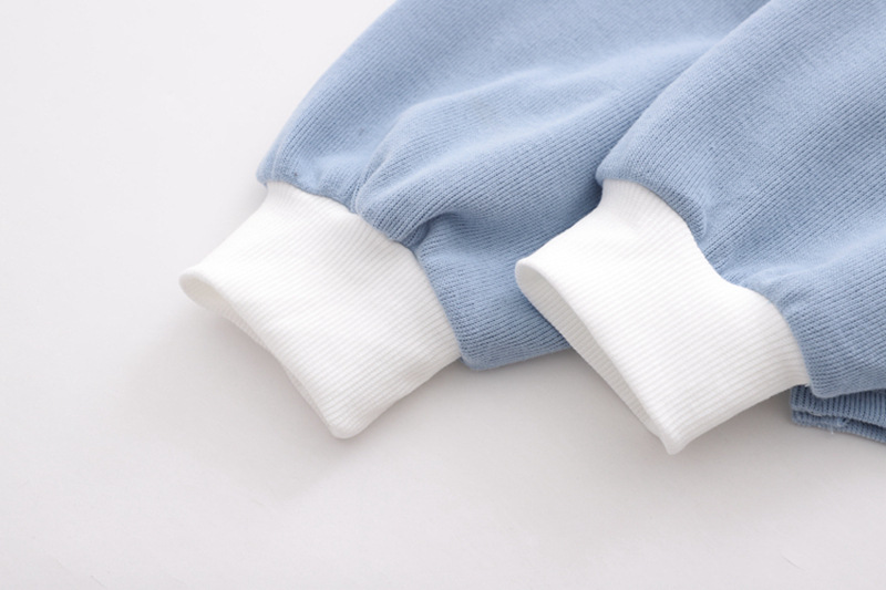 韩版百搭学院风拼色小男孩刺绣翻领长袖卫衣女潮 批发57770