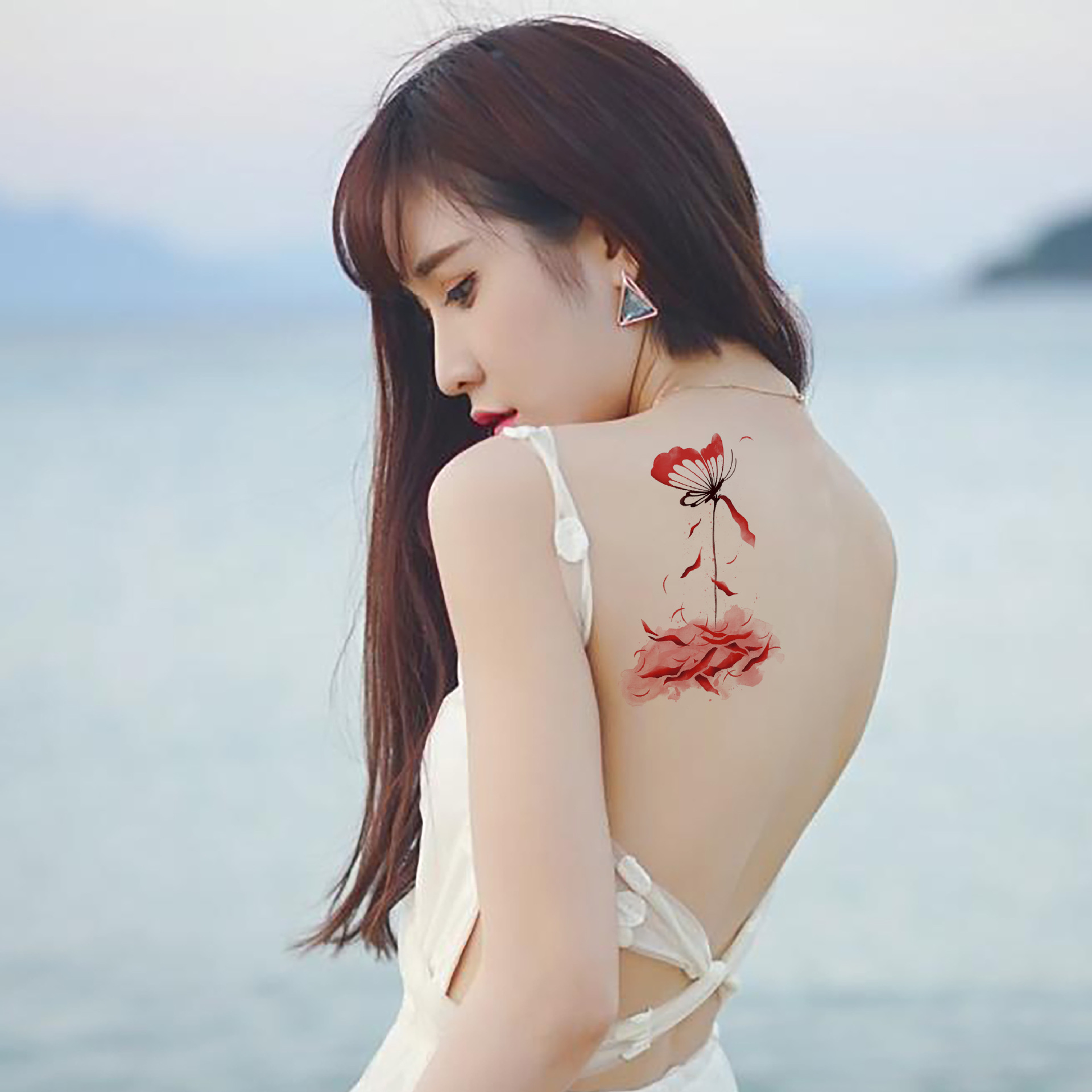 彼岸花纹身贴古风性感地狱少女耐久花臂锁骨遮疤大图曼珠沙华贴纸