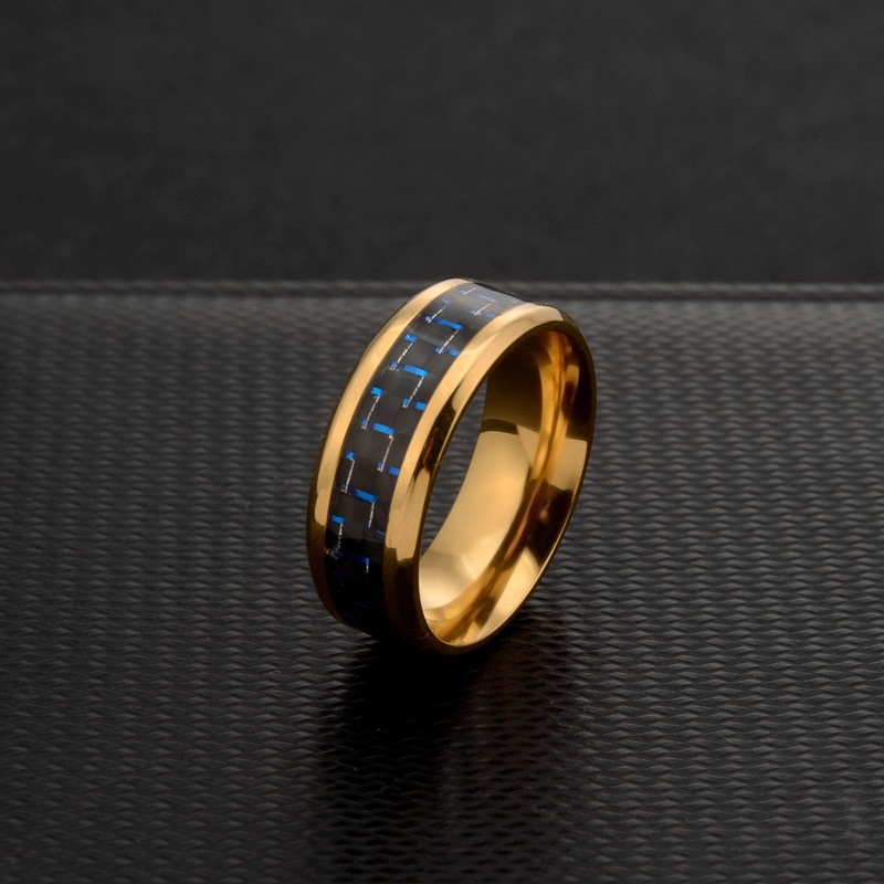 跨境电商货源 日韩碳纤维情侣戒指 钛钢蓝色简约潮男饰品指环配饰