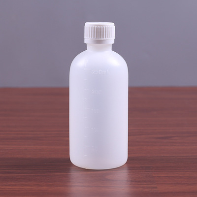 批发250毫升pe塑料瓶带刻度药水瓶防盗盖半斤装包装瓶液体分装瓶