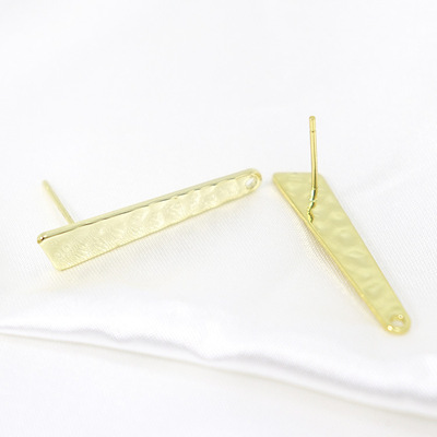 diy饰品配件925银针捶打纹耳环配件 韩版镀14k真金长款耳饰材料