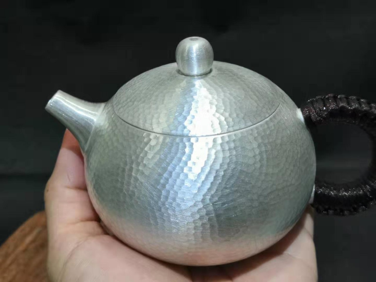 足银999纯银西施壶 手工锤纹 净化水质保健养生 银壶批发七禧银庄